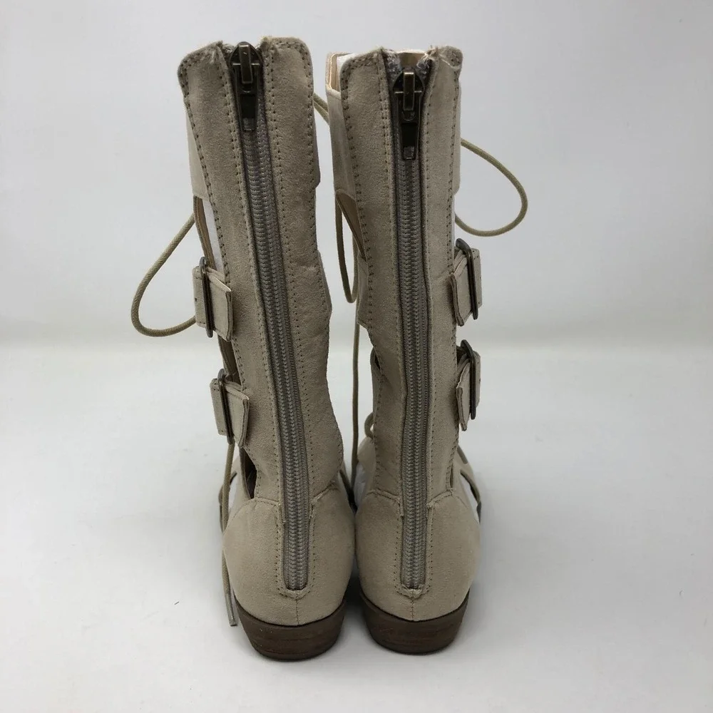 Joy Folie Kiki Gladiator Boot Toddler 13 Taupe Lace Up Mid Calf Zipper Flats